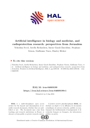 Yehoshua Socol、Ariella Richardson、Imene Garali Zineddine、Stephane Grison、Guillaume Vares 等人。生物学和医学中的人工智能以及辐射防护研究：来自耶路撒冷的观点。人工智能前沿，2024 年，6，第 1291136 页。 10.3389/frai.2023.1291136。 irsn-04669199